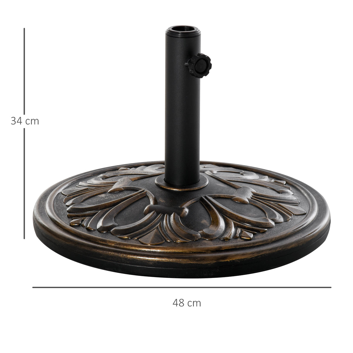 Pied de parasol rond base de lestage Ø 48 x 34H cm ciment HDPE motif fleurs de lys poids net 13 Kg noir doré-2