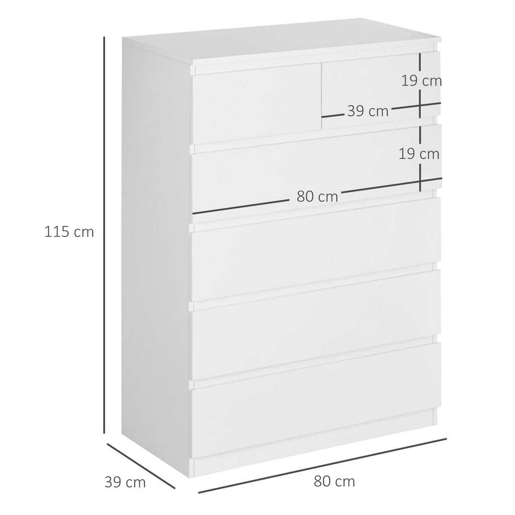 Commode 6 tiroirs meuble de rangement sans poignées design minimaliste 80 x 39 x 115 cm blanc-2