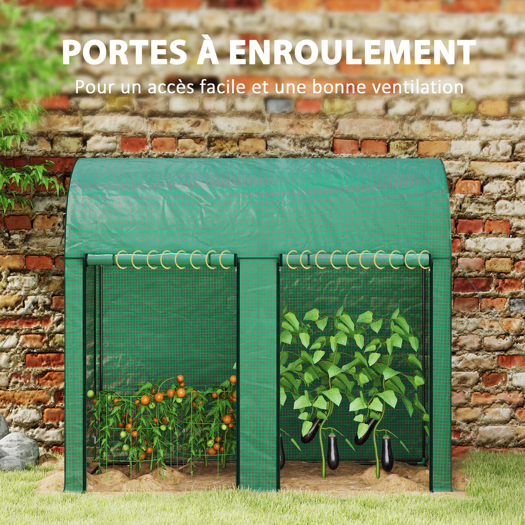Serre de jardin 2 m² serre à tomates 2 portes zippées enroulables acier PE haute densité anti-UV 2 x 1 x 1,78 m vert-5