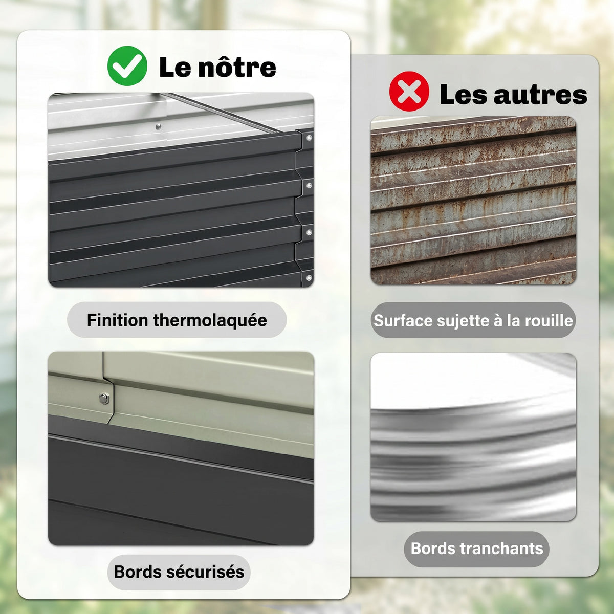Carré potager de jardin rectangulaire tôle d'acier ondulée 120 x 60 x 30,5 cm gris-4