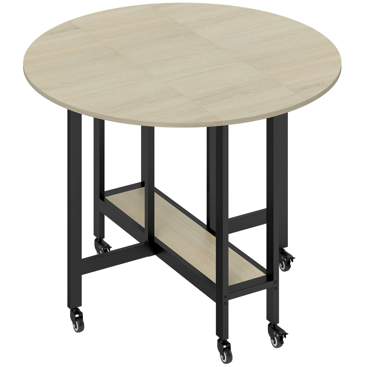 Table à Manger Pliante sur Roulettes, Table de Cuisine pour 4 Personnes, Étagère Intégrée, 100 x 100 x 75 cm, Naturel-0