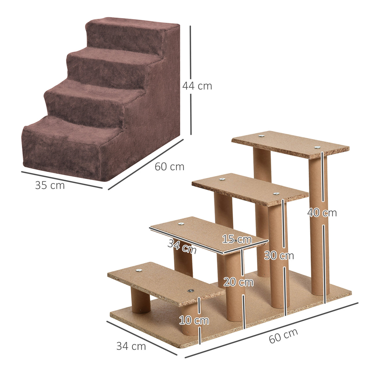 Escalier pour chien à 4 marches escalier pour chat échelle antidérapante pour animaux 60 x 35 x 44 cm marron-2