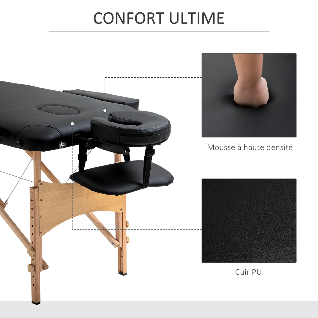 Lit/Table de Massage cosmetique Pliable en Bois 2 Zones noir-5