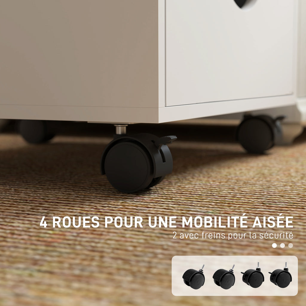 Caisson bureau mobile, meuble rangement sur roulettes avec 5 tiroirs, bois, 40 x 40 x 67 cm, blanc-4