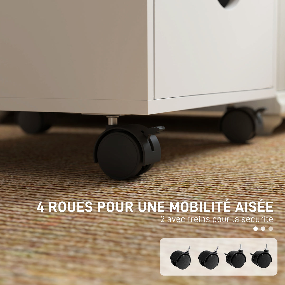 Caisson bureau mobile, meuble rangement sur roulettes avec 5 tiroirs, bois, 40 x 40 x 67 cm, blanc-4
