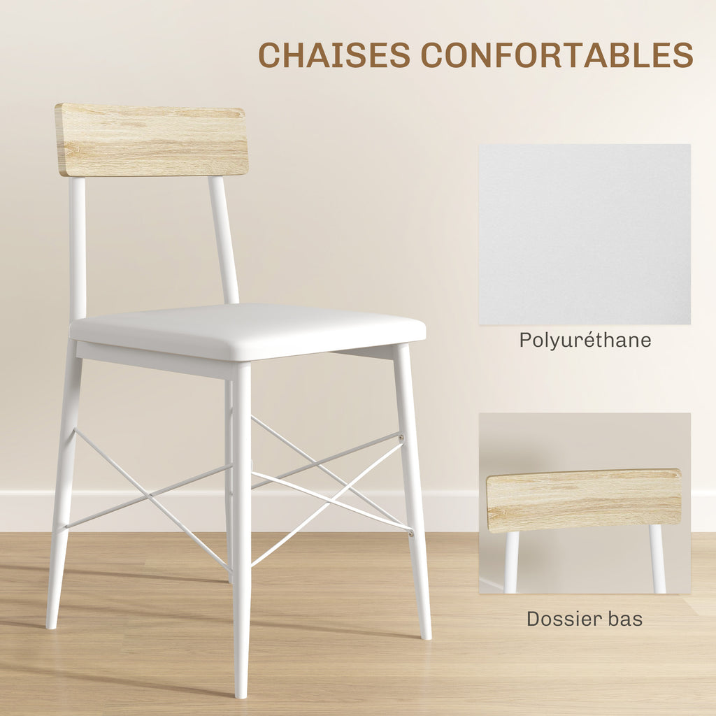 Ensemble table et chaises, table de cuisine avec chaises, structure en acier, avec 2 chaises encastrables, blanc chêne-4