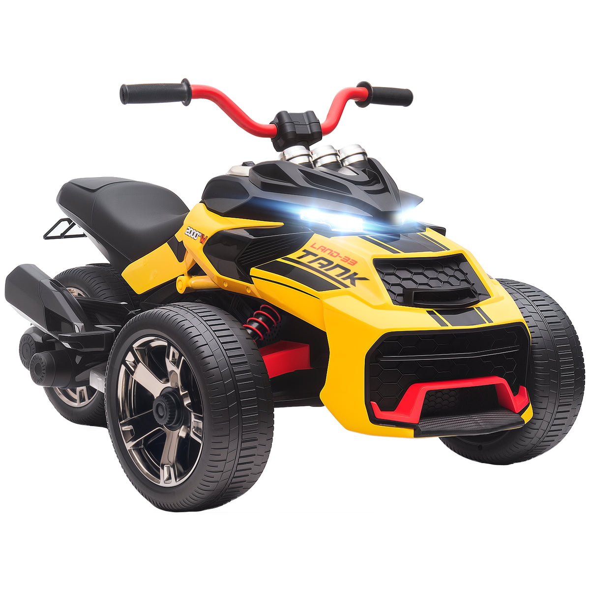 Quad électrique enfants voiture électrique enfants 12V 3 roues 2 moteurs lecteur MP3, klaxon, 2 vitesses 3-5 km/h jaune-0