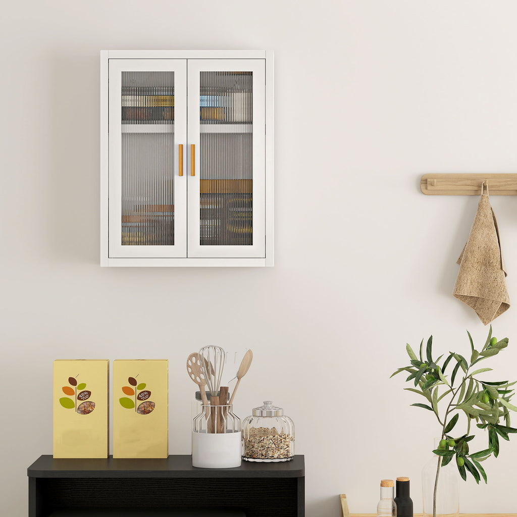 Armoire murale de salle de bain, meuble haut salle de bains avec 2 portes cannelées, étagère réglable, 40x14x50cm, blanc-8