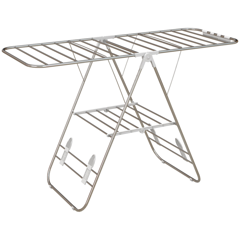 Séchoir à linge sur pieds pliable étendoir 2 niveaux ajustables dim. 148L x 60,5l x 98H cm-0