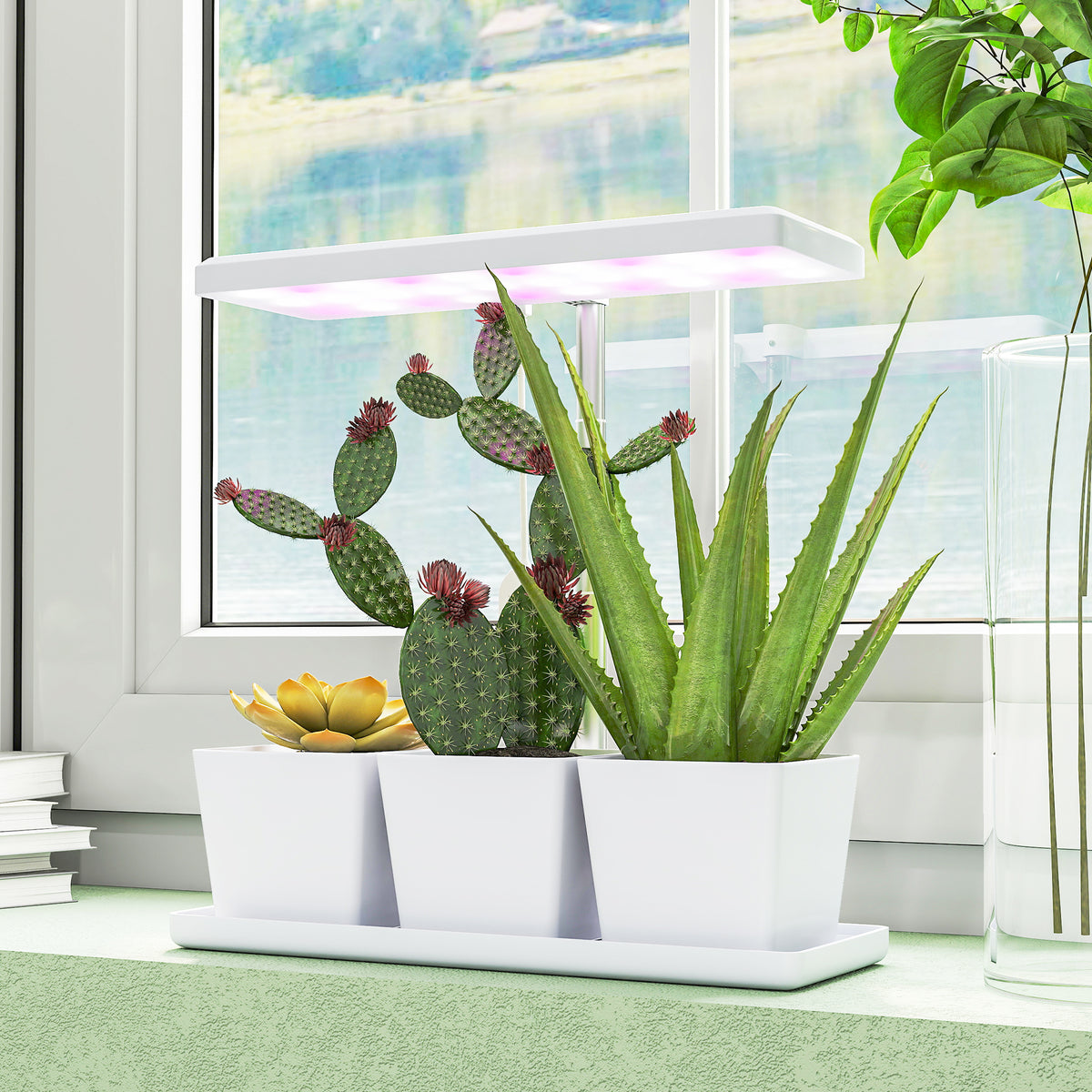 Lampe de croissance 10W lampe plante de culture LED à spectre complet avec 3 bacs à fleurs, 31,8 x 13,4 x 35,6 cm, blanc-1