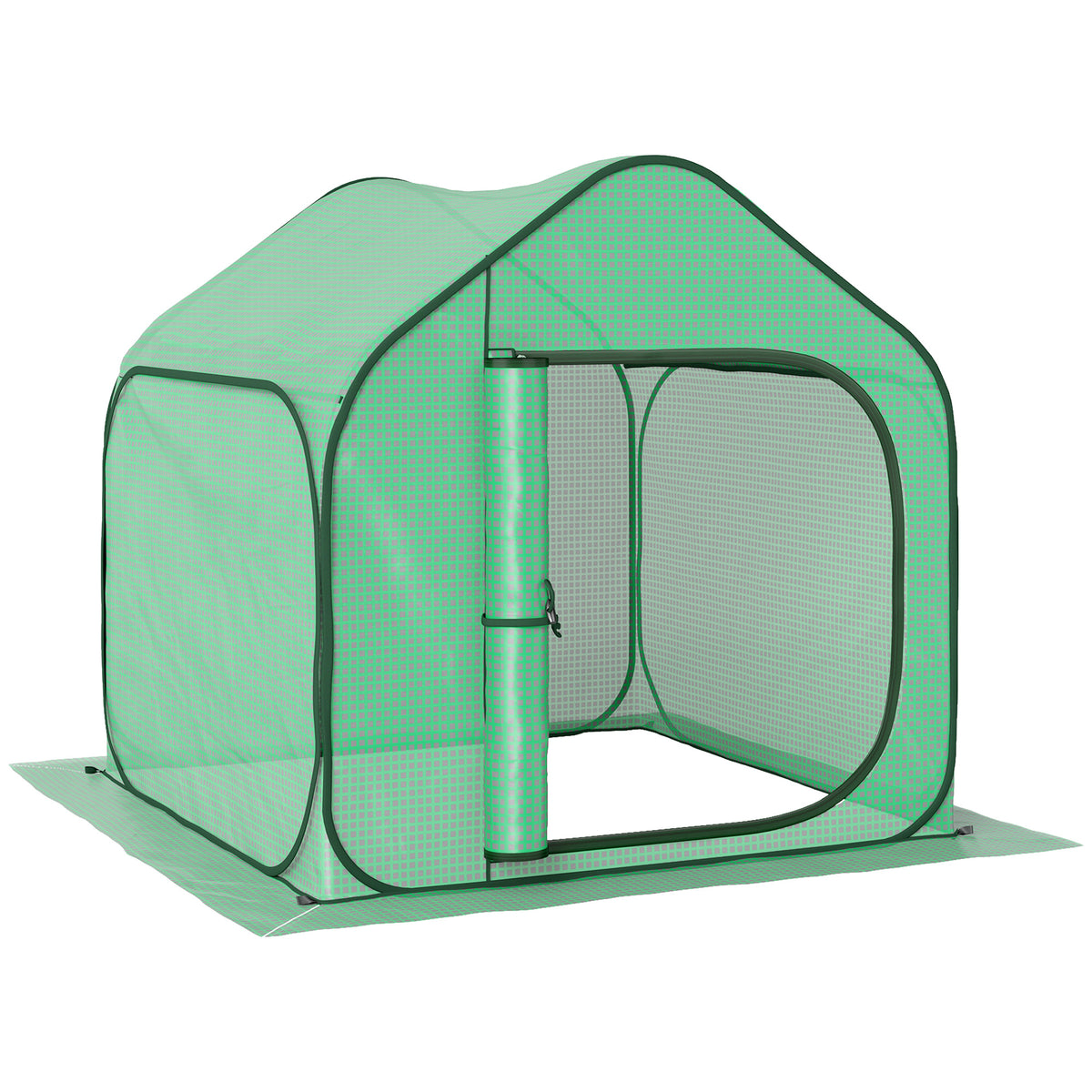 Mini serre pop-up petite serre légumes plante fleurs avec porte à fermeture éclair en PE 150 x 148 x 148 cm vert-0