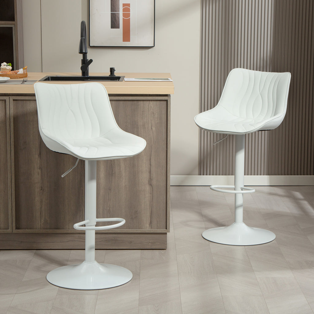 Lot de 2 tabourets de bar, chaises de bar structure en acier hauteur réglable 92-110 cm, dossier repose-pieds blanc-9
