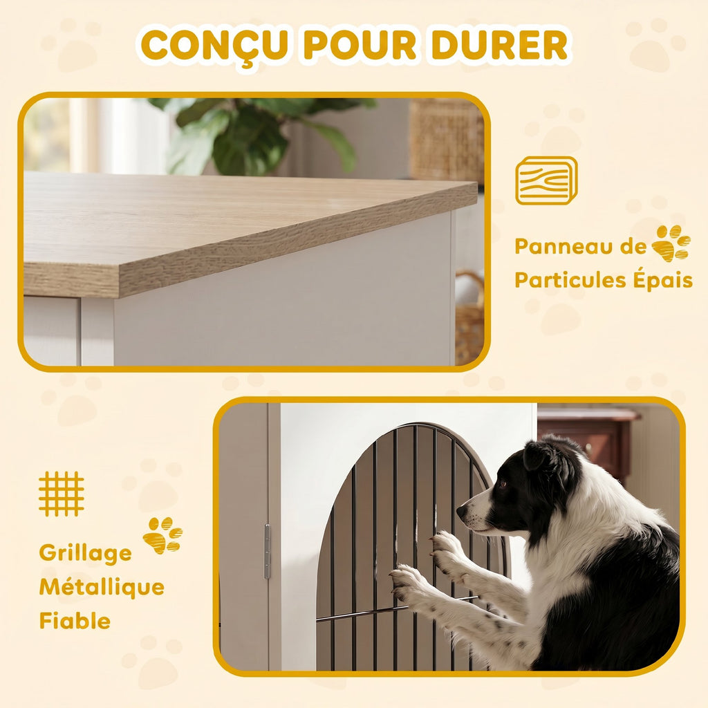 Cage pour Chien Meuble Cage Chien Intérieur Arche avec Double Porte comme Table d'Appoint en Métal 80x56x59cm Blanc-5
