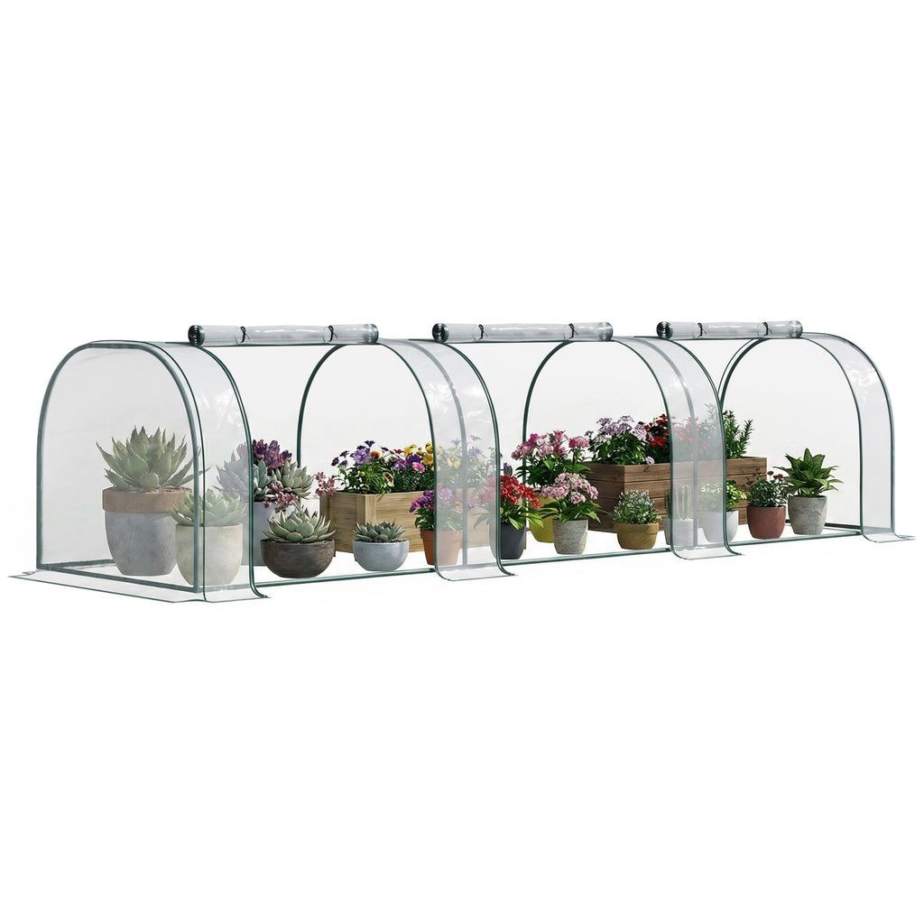 Mini Serre de Jardin, Mini Serre Tunnel, Serre à Tomates 3,5L x 1l x 0,8H m, Acier, PVC Anti-UV, 3 Fenêtres-0