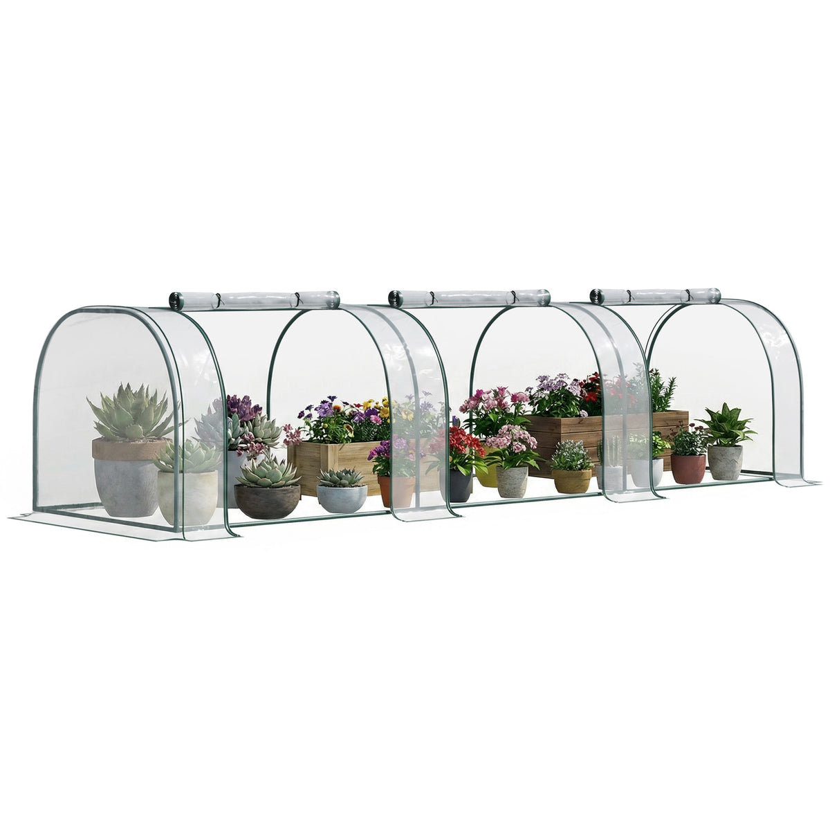 Mini Serre de Jardin, Mini Serre Tunnel, Serre à Tomates 3,5L x 1l x 0,8H m, Acier, PVC Anti-UV, 3 Fenêtres-0