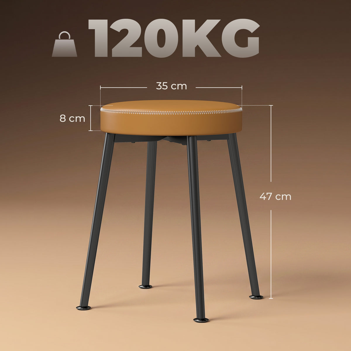 Lot de 2 chaises de salle à manger rondes, chaises de cuisine empilables avec assise rembourrée en PU, marron et noir-2