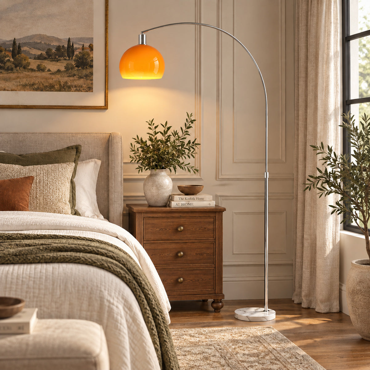 Lampadaire sur pied salon, lampe sur pied, abat-jour minimaliste à haut mât et interrupteur à pied, 26x90x180cm, orange-1