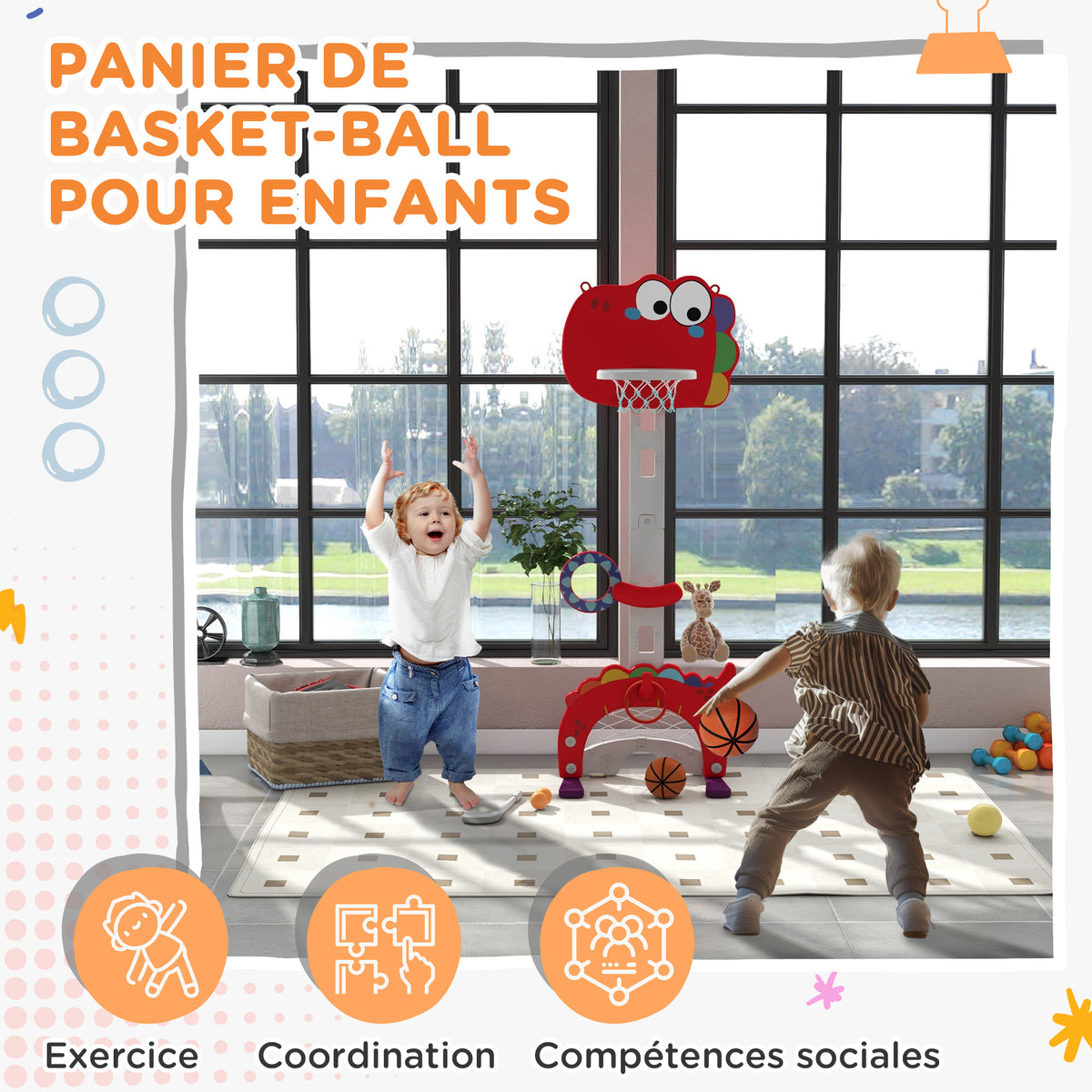 Panier de basket-ball pour enfants, hauteur réglable, 5 en 1 lancer de balles, golf, football jeu de lasso, 3-6 ans-3