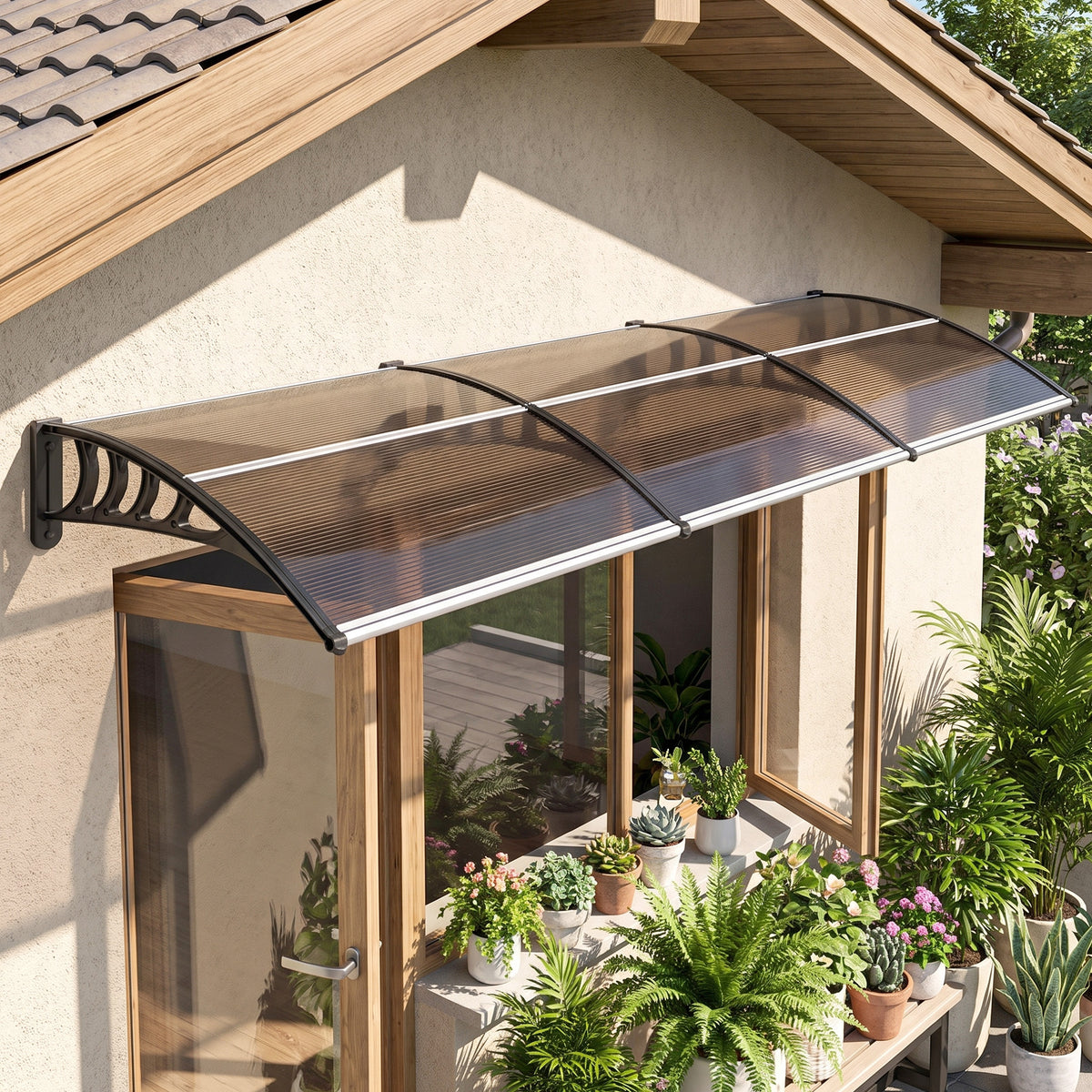 Auvent de porte toit marquise en polycarbonate auvent de porte d'entrée bord en aluminium contre la pluie et UV-1