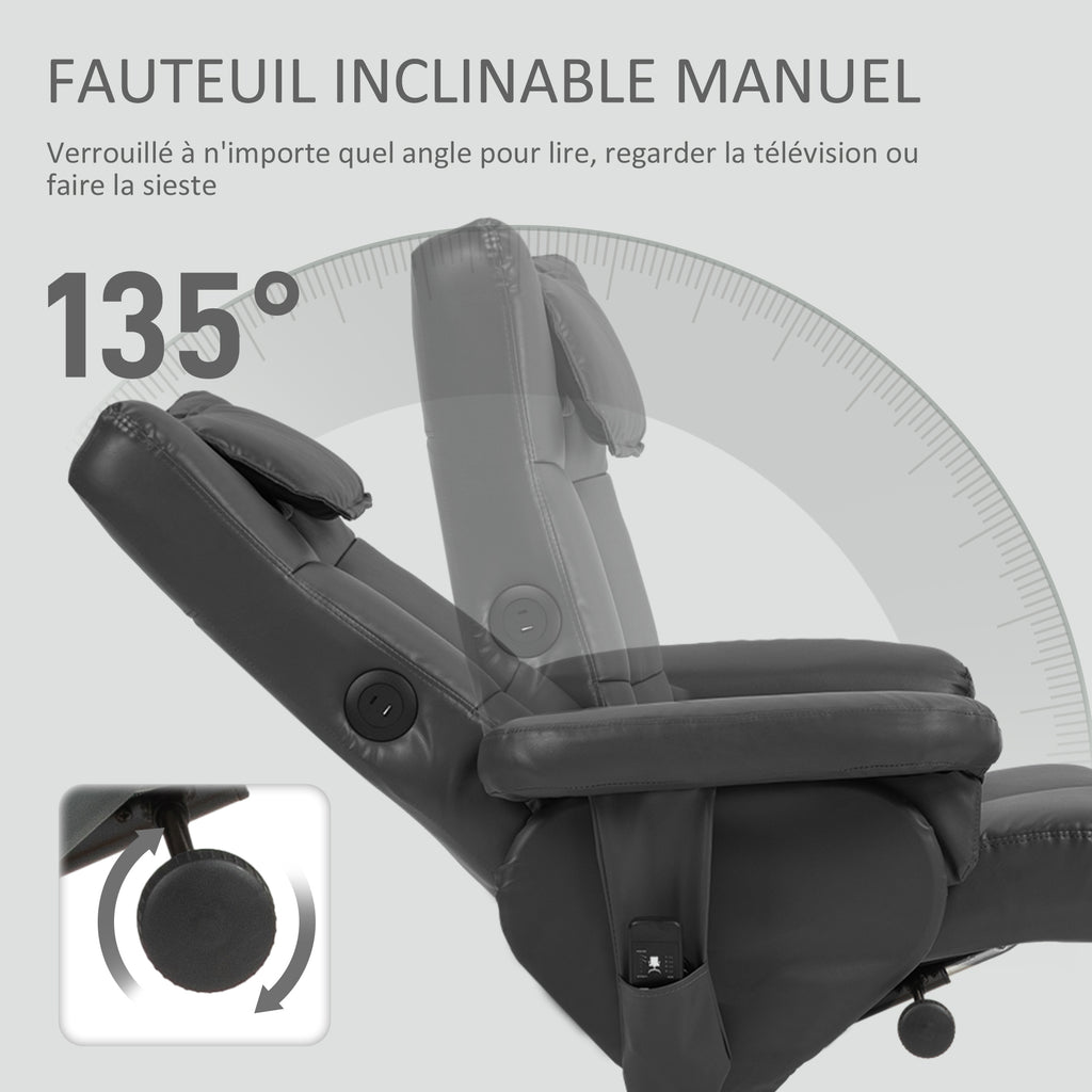 Fauteuil massant avec repose-pied, dossier inclinable jusqu'à 135°, coffre de rangement, télécommande-4