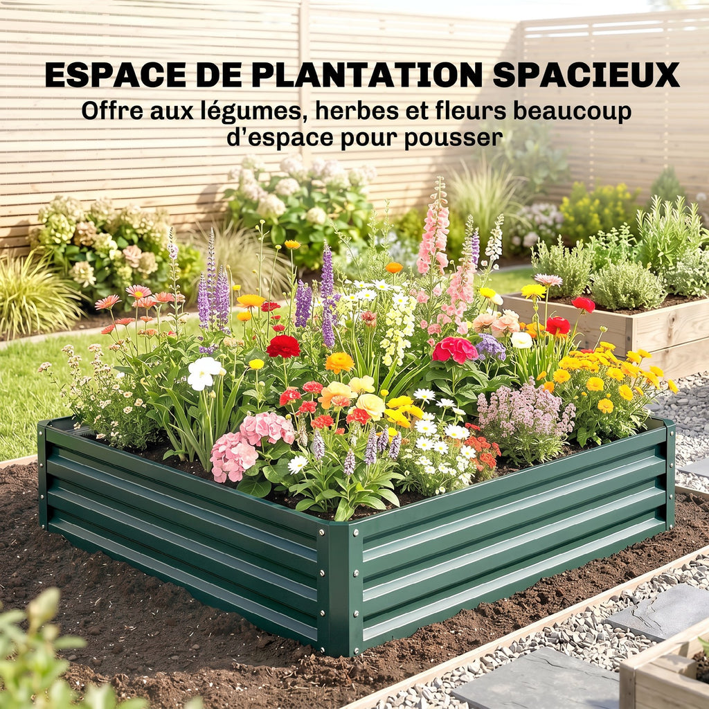 Carré potager de jardin tôle d'acier ondulée 120 x 120 x 30 cm vert foncé-3