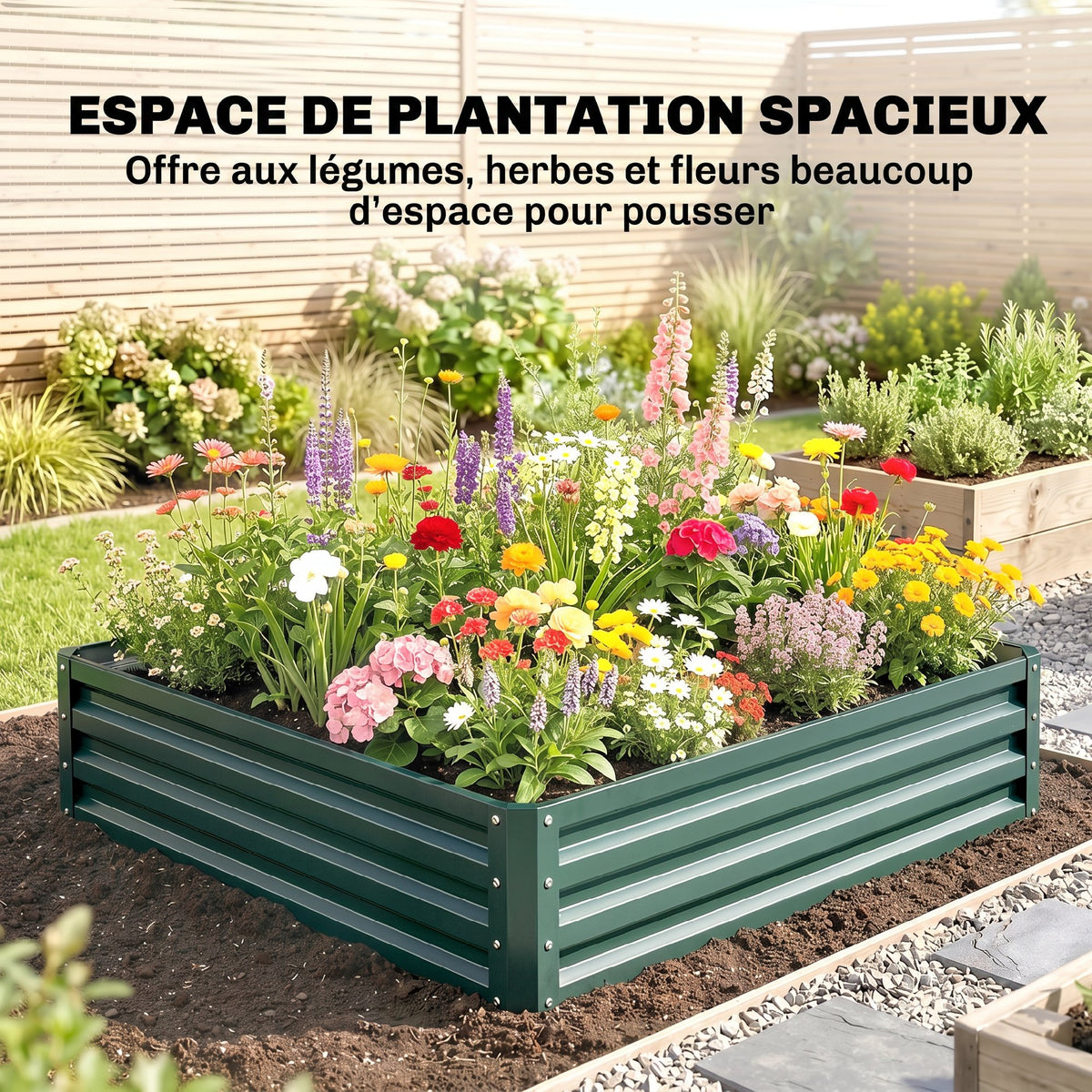 Carré potager de jardin tôle d'acier ondulée 120 x 120 x 30 cm vert foncé-3