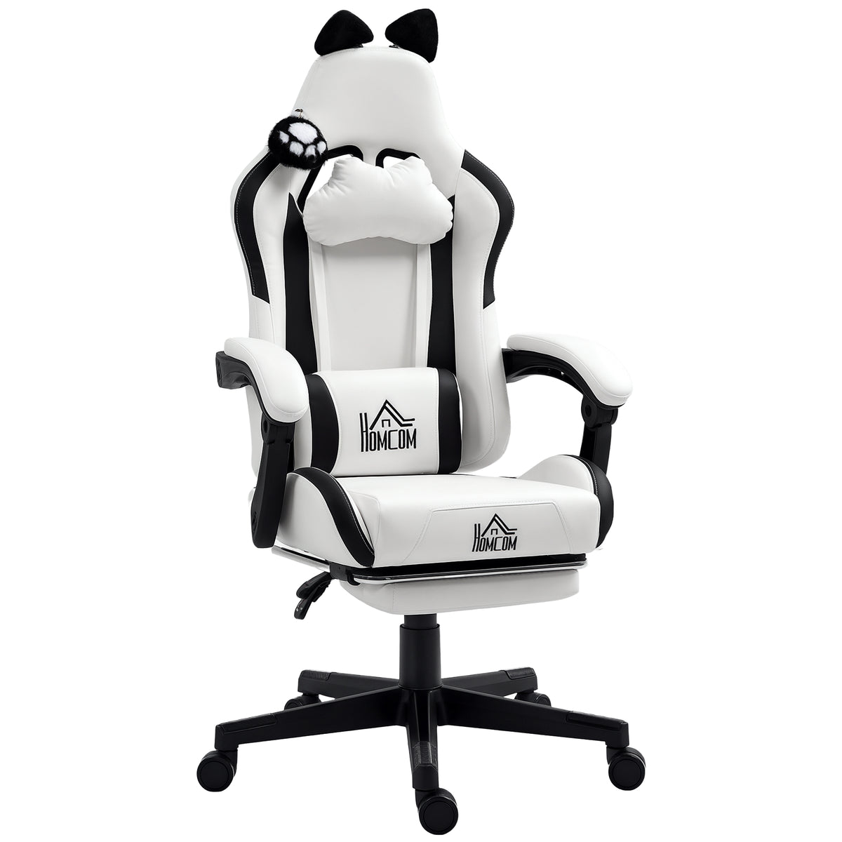 Chaise gaming ergonomique avec Oreilles de Chat, fauteuil gamer avec dossier inclinable, 65 x 62 x 124 cm, blanc-0