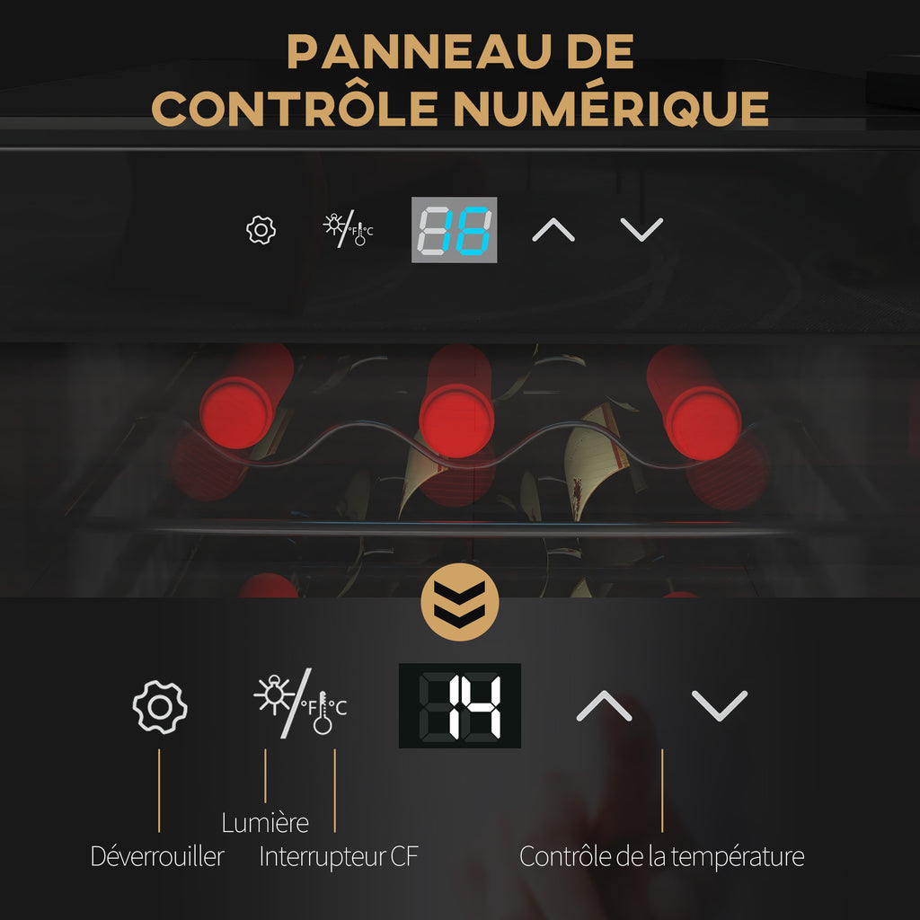 Cave à vin 18 bouteilles 50L haute performance température réglable 5-18° avec lumière LED, noir-6