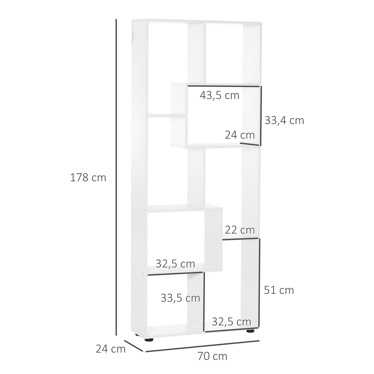Bibliothèque étagère Zig zag Design Contemporain 70L x 24l x 178H cm Panneaux Particules Blanc-2