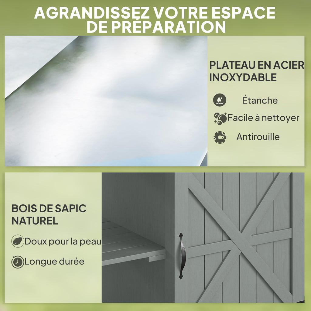 Desserte jardin chariot de barbecue sur roulettes avec plateau en acier inoxydable 107x49,5x92,5cm gris-3