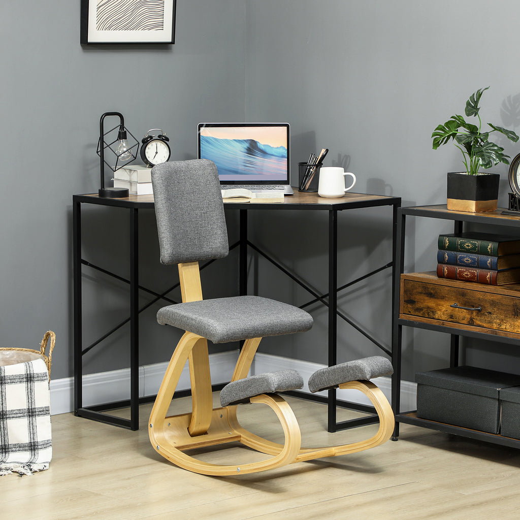 Siège assis genoux, siège ergonomique en bois à bascule avec dossier, chaise à genoux pour bureau à domicile, gris-1