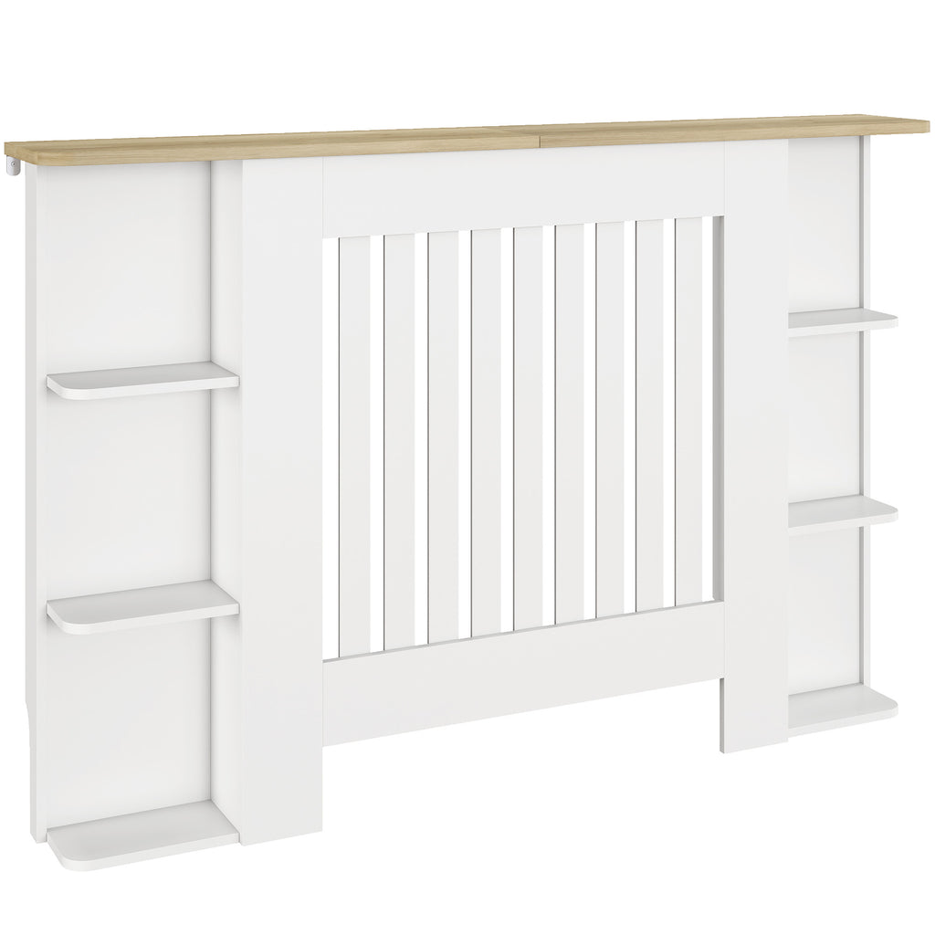 Cache-radiateur avec étagères de rangement ouvertes, couvercle de radiateur en bois à lattes, 124x19x83cm, blanc-0