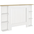 Cache-radiateur avec étagères de rangement ouvertes, couvercle de radiateur en bois à lattes, 124x19x83cm, blanc-0
