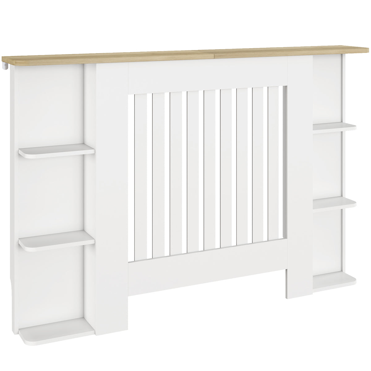 Cache-radiateur avec étagères de rangement ouvertes, couvercle de radiateur en bois à lattes, 124x19x83cm, blanc-0