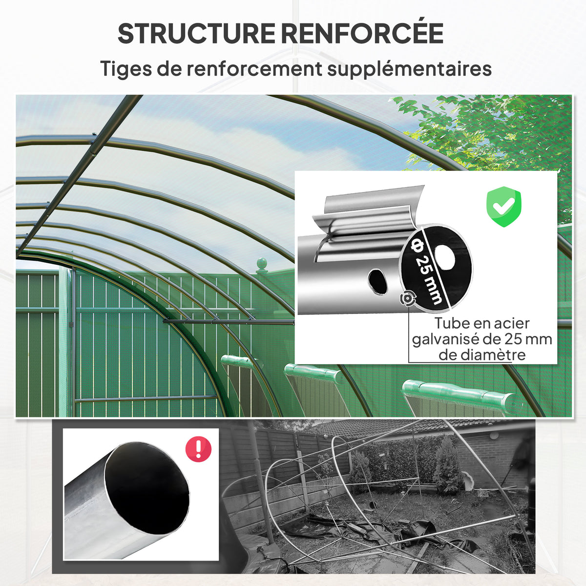Serre de jardin tunnel serres tunnel 18 m² 8 fenêtres 2 portes articulées toile PE structure en fer galvanisé vert-4