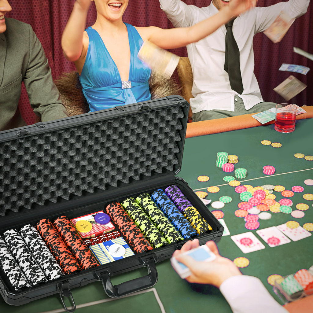 Mallette de Poker Coffret de Poker Complet, avec 500 jetons 5 dés 2 Jeux de Cartes 3 boutons-1