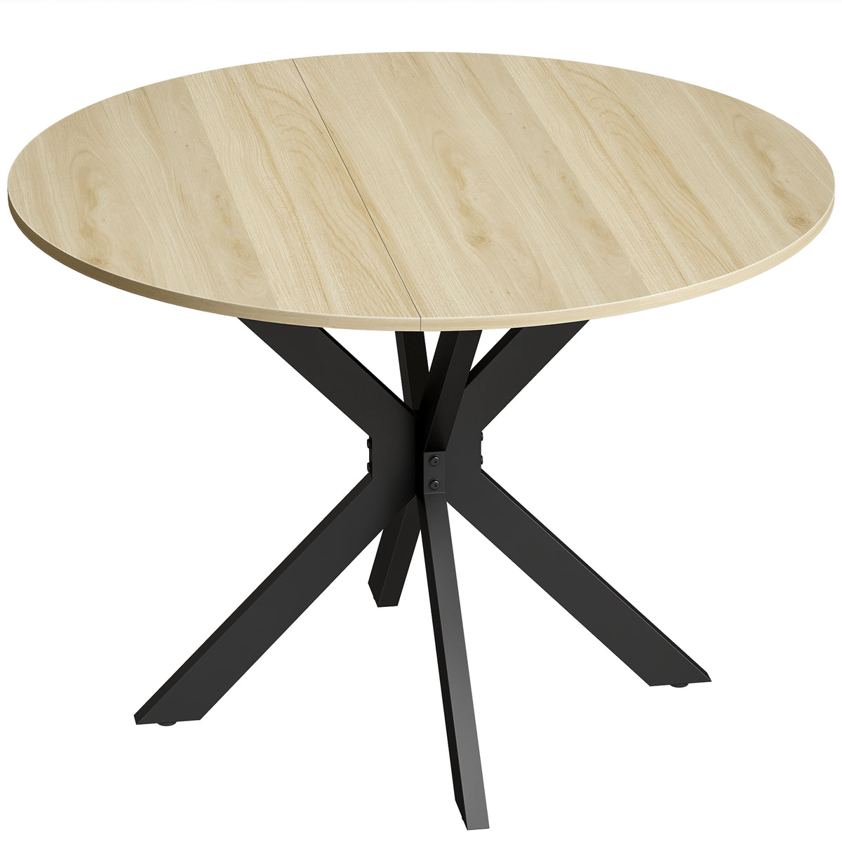 Table à manger pliante pour 2 à 6 personnes, table de cuisine ronde avec pieds croisés en acier, bois naturel-0