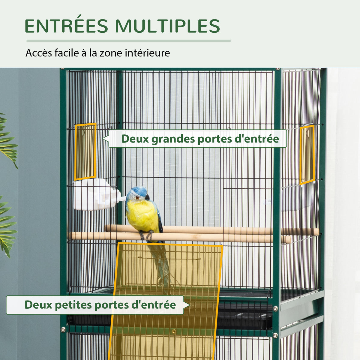 Grande Cage à Oiseaux sur pied double avec mangeoires perchoirs plateau amovible roulettes - Dim. 51,5L x 50l x 140H cm-4