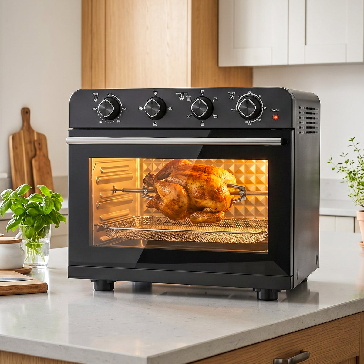 Friteuse à Air Chaud 36L, Four à Air Chaud 1800 W avec Rôtissoire, Plaque de Cuisson, Panier de Friture et Grille, Noir-9