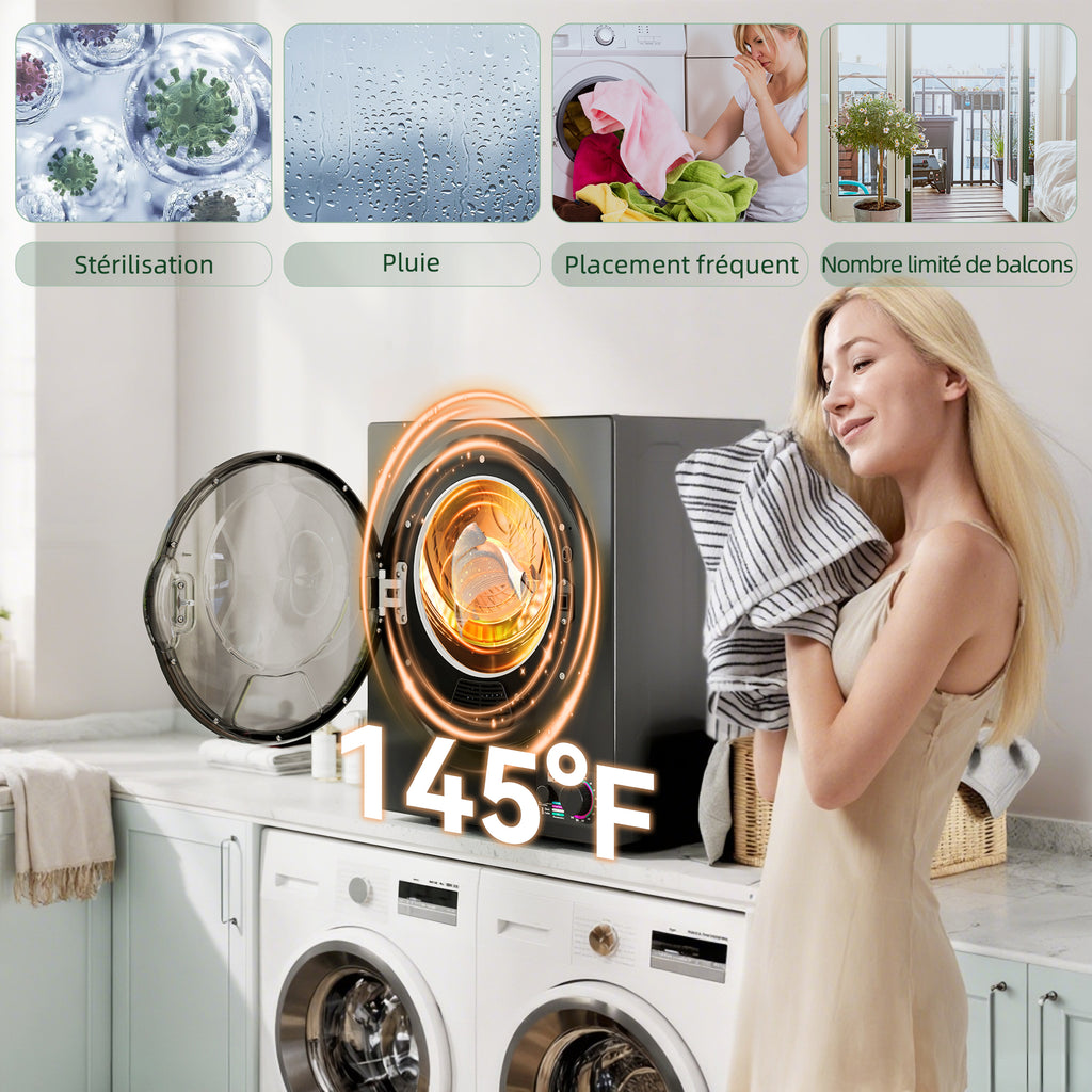 Sèche-linge électrique portable 850W, capacité 33L 4 modes de fonctionnement, acier inoxydable, 49 x 40,5 x 60 cm, noir-6