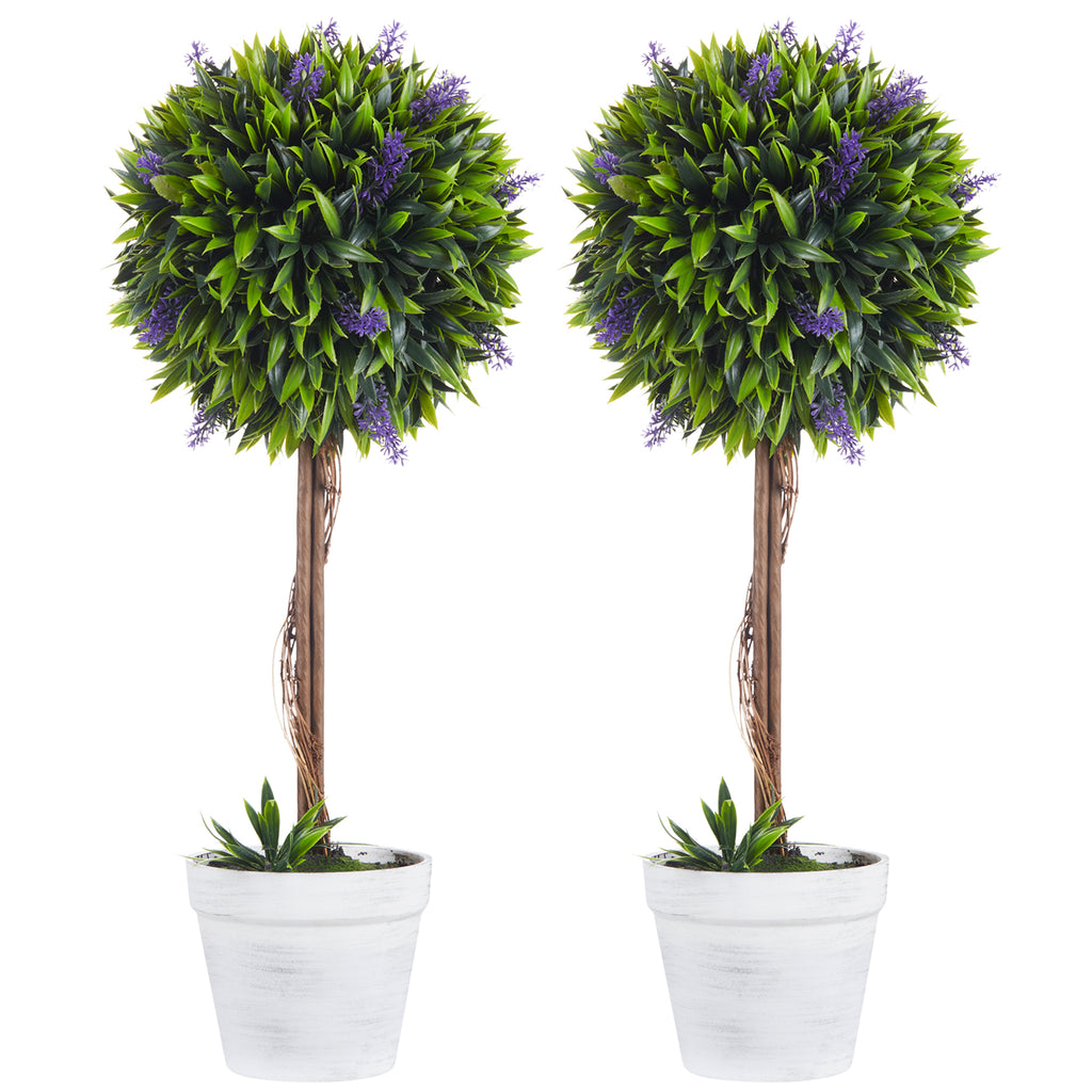 Lot de 2 plantes Artificielles avec fleurs de lavande, tronc et pot inclus - hauteur 60 cm vert-0