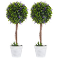 Lot de 2 plantes Artificielles avec fleurs de lavande, tronc et pot inclus - hauteur 60 cm vert-0