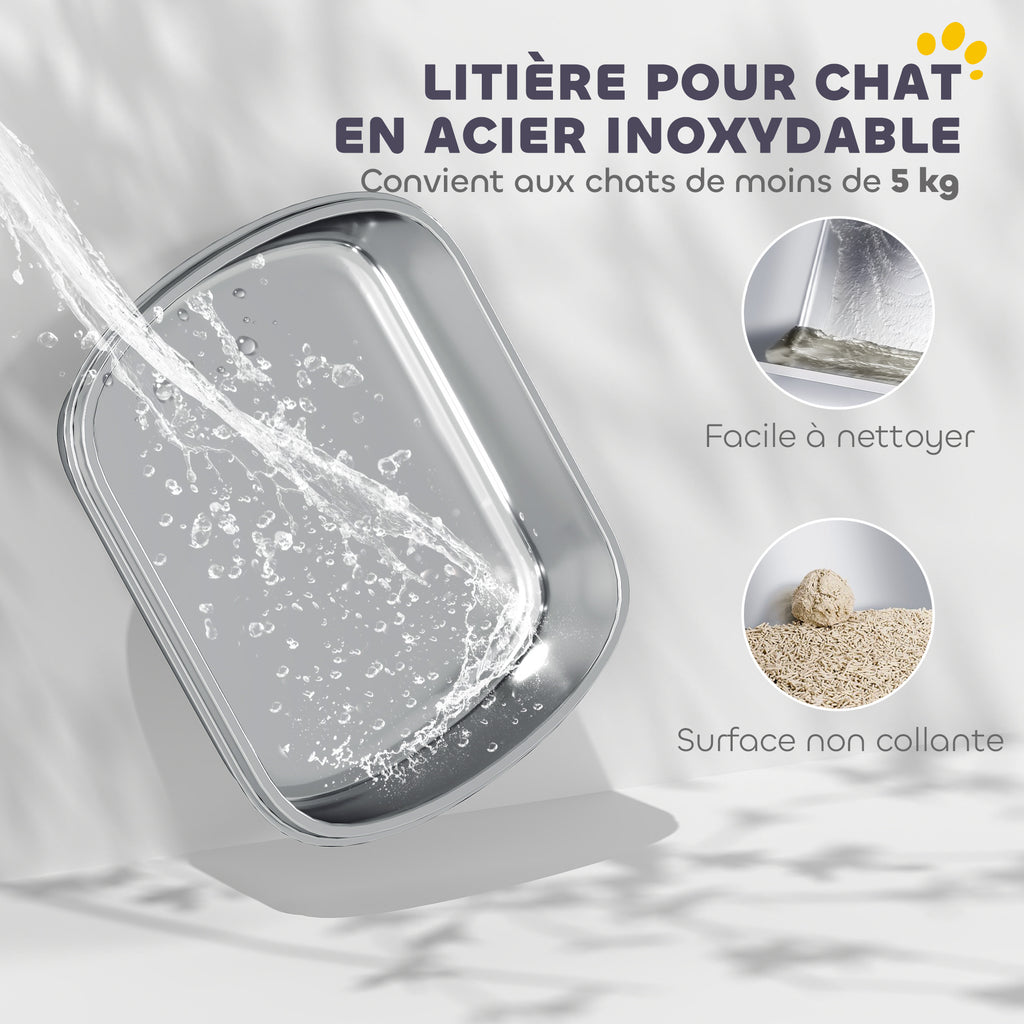 Maison de toilette pour chat bac à litière fermé bac acier inoxydable, nettoyage facile, 52,4 x 41,3 x 39,9 cm, blanc-3