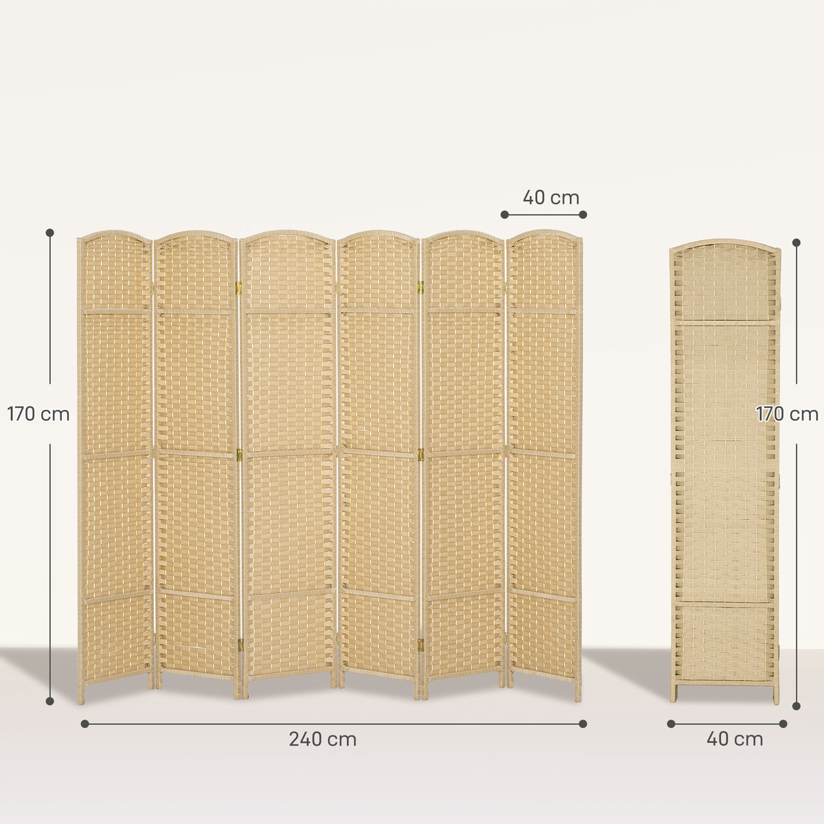 Paravent interieur en bois 6 panneaux 240 x 170 cm séparateur de pièce pliable pour salon, chambre à coucher, naturel-2
