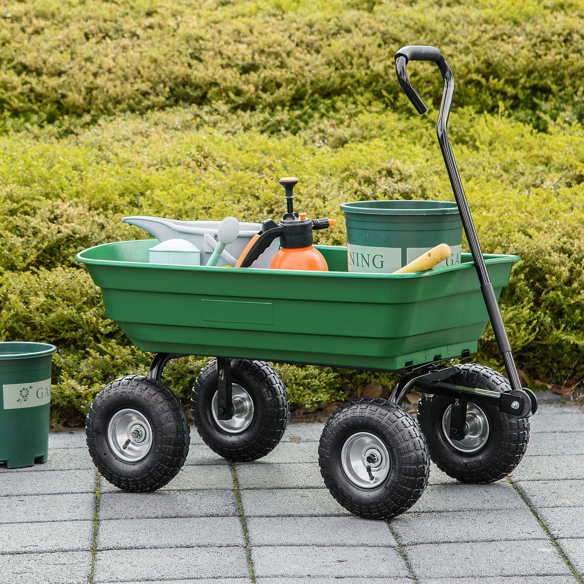 Chariot de Jardin 100L Charge 250 kg, 4 Roues pneumatiques Remorque à Main pour Extérieur 108 x 52 x 100 cm Acier vert-1