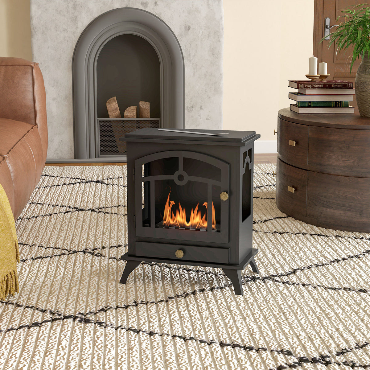 Cheminée bioéthanol sur Pied, brûleur 1,2 L, environ 3 h de durée de combustion Dim. 45L x 28l x 54H cm Acier Noir-9