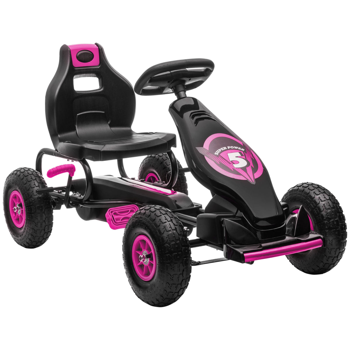 Kart à pédales pour enfant siège réglable 3 positions frein à main enfant de 5 à 12 ans rose noir-0