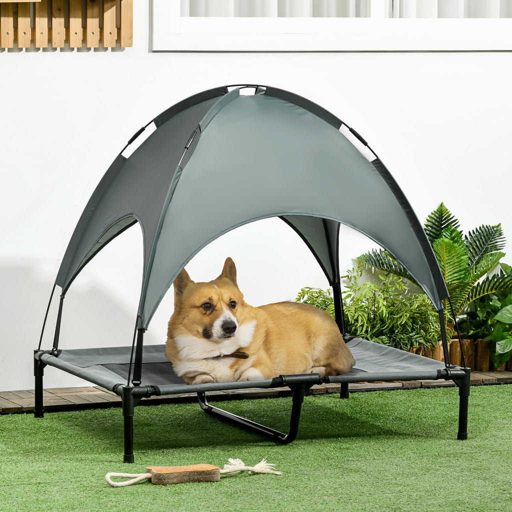 Lit pour chien chat sur pieds grand confort velum anti-UV tissu oxford micro-perforé + parasol + sac de transport inclus dim. 92L x 76l x 90H cm gris noir-1