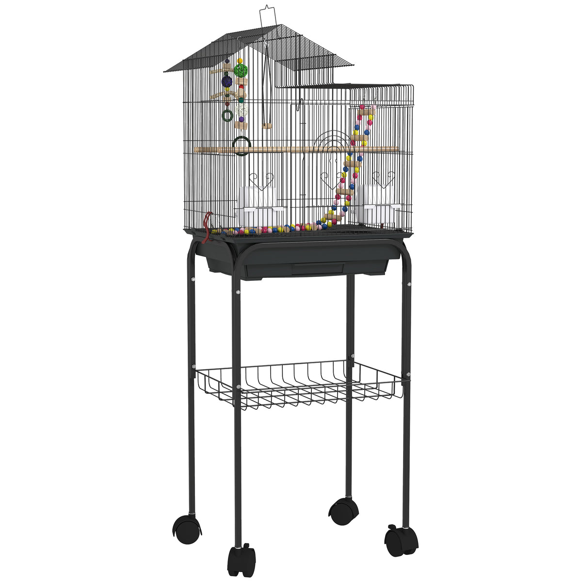 Cage à oiseaux sur roues 46 x 36 x 120 cm 2 mangeoires 2 perchoirs étagère cage pour perruche calopsitte conure pinson canaris-0