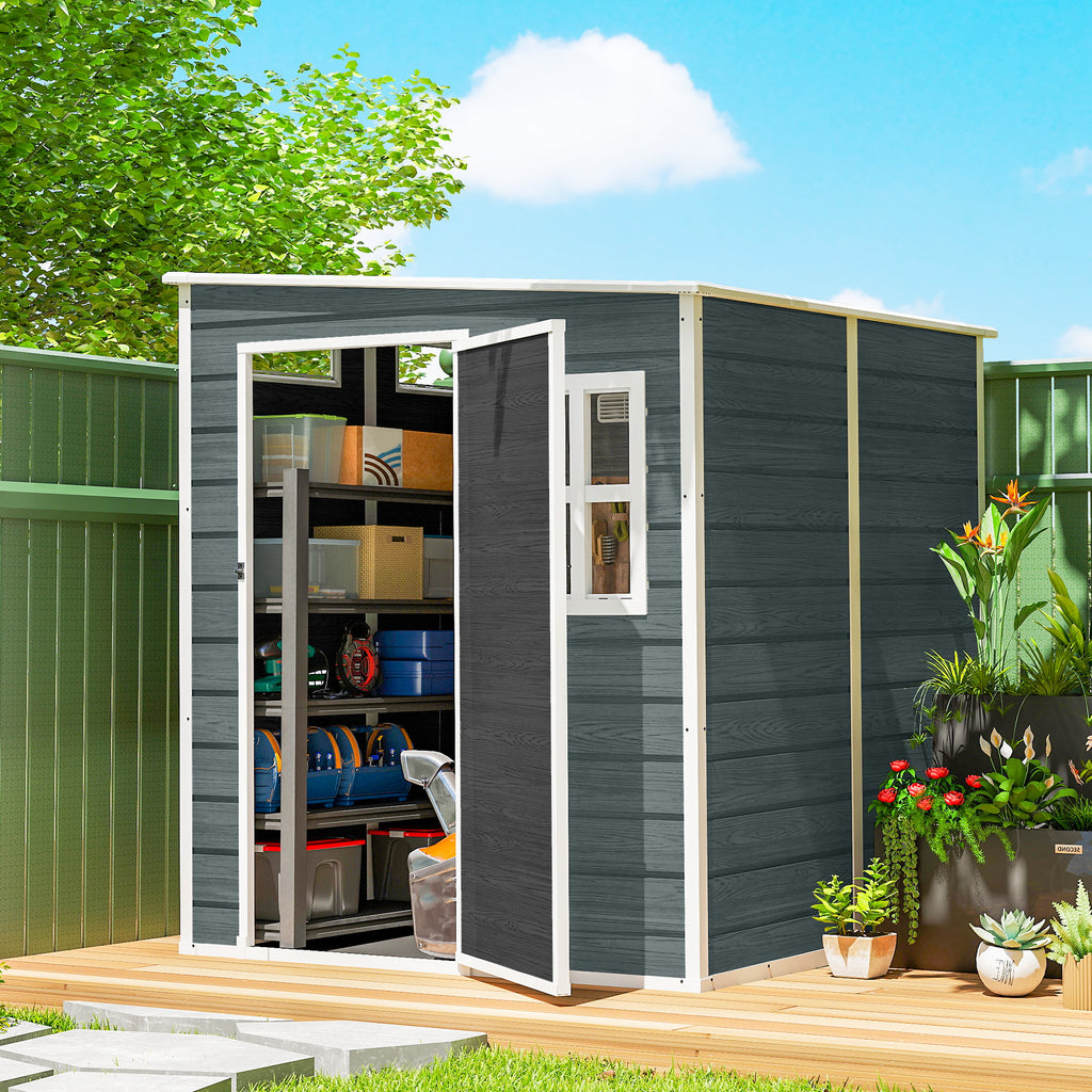 Abri de Jardin Cabanon de Stockage Plancher Structure Aluminium 3 Fenêtres 2 Aérations 182x182x183cm Gris Effet Bois-9